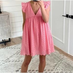 TALULAH Eyelet Hidden Babydoll Romper Pink